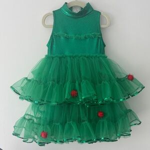 Green Layered Tulle Kids Costume Dress
